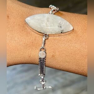 Almond Shaped Rainbow Moonstone Bracelet 6 1/2” - 7 1/2”